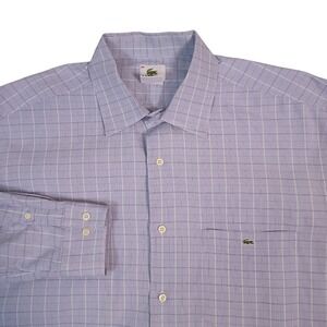 Lacoste Mens Light Blue Plaid Dress Shirt Size 44 Long Sleeve Button Up Pocket